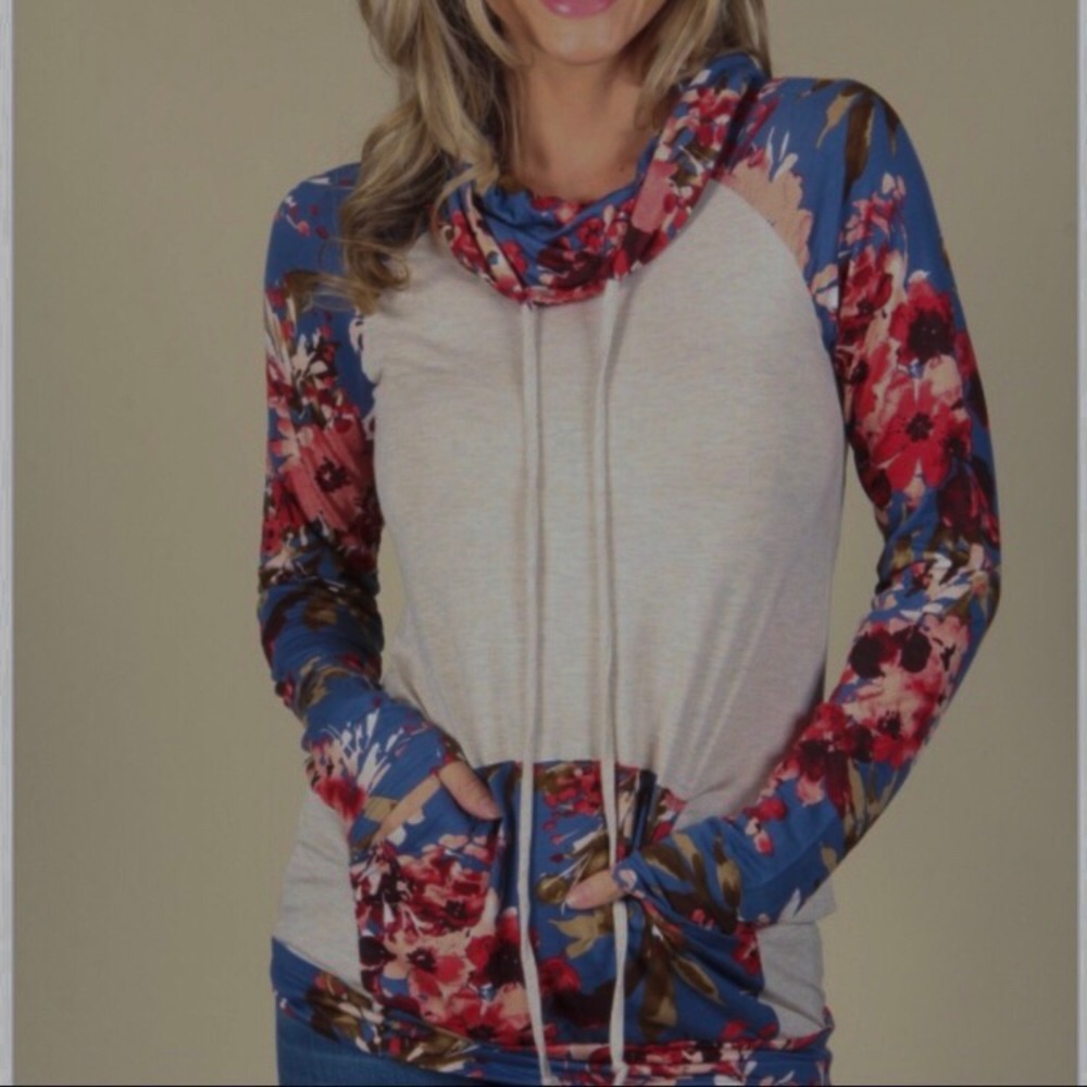 Brand New Blue Oatmeal Floral Cowl Neck Shirt Top - Picture 4 of 4